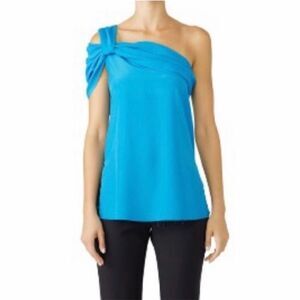 Baja East Blue One Shoulder top with frayed hem size 00 EUC